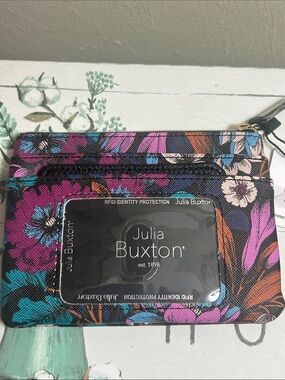 Buxton Floral RFID Cardholder — Purple, Teal, Pink, Orange, Black